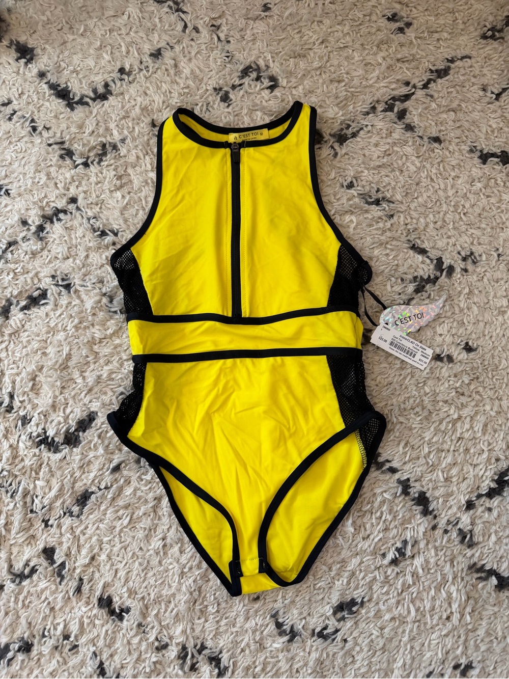 Yellow Zip Front One-Piece Rave Fit with Black Trim